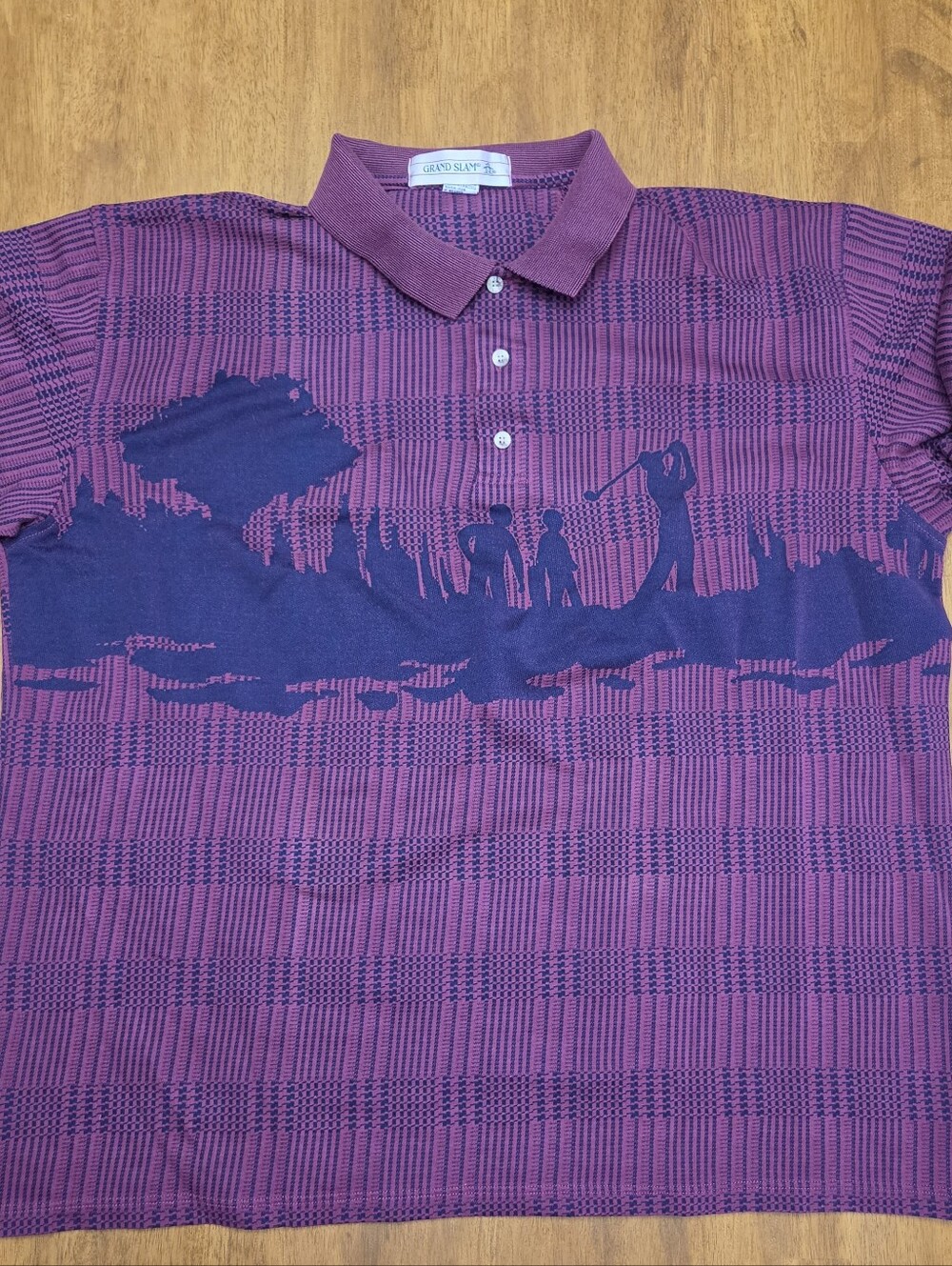Grand Slam Purple Plaid and Navy Golf Game Scene, XL Polo, Vintage 90's Shirt